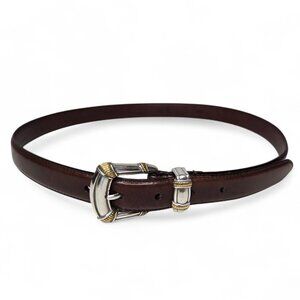 Vintage Fossil Silver and Gold Buckle Belt Women's Brown Leather Classic Retro L